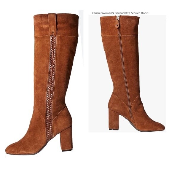 Kensie Brown Suede Bernadette Block Heel Side Zip Knee High Boots 8 - Picture 2 of 10